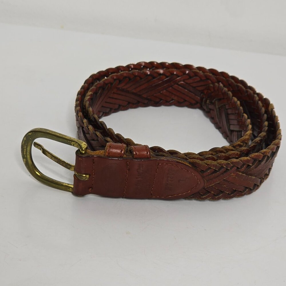 Fossil Braided Genuine Leather Women's Belt L 38 Double‎ Keeper Brown BT7901